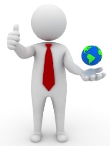 Бизнесмен держит в руке земной шар - символ Интернета