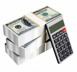 Калькулятор и стопки долларов